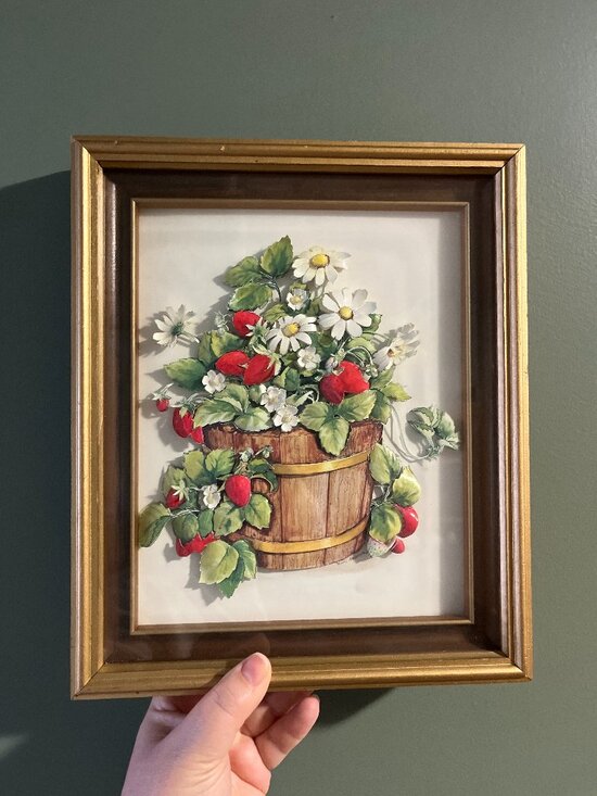 Vintage Other - Strawberry Framed 3D Metal Art Vintage Handmade Gallery Wall Decor Cottagecore